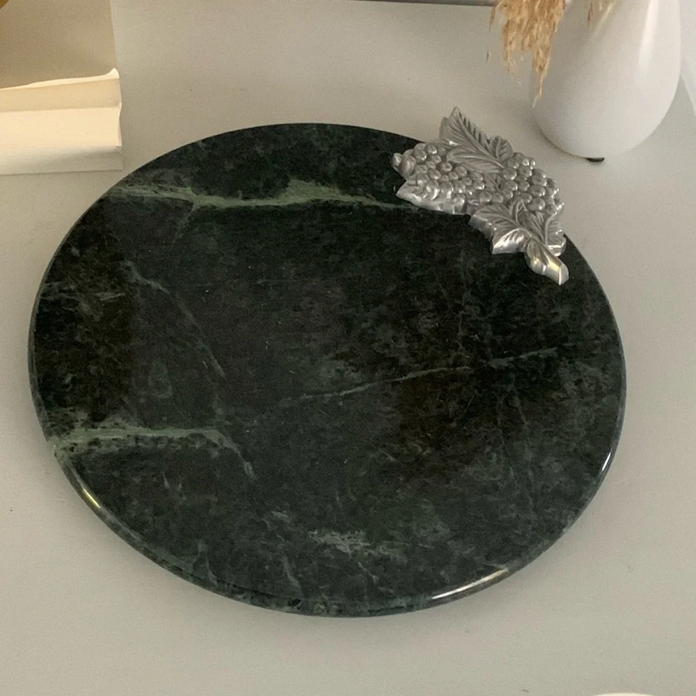 Green marble‎ round tray grapevine details home decor coffee table vintage